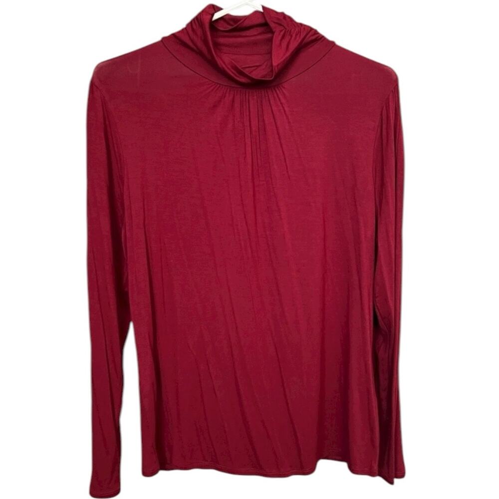 NWT August Silk Burgundy Mock Neck Stretch Top Long Sleeve Minimalist - L